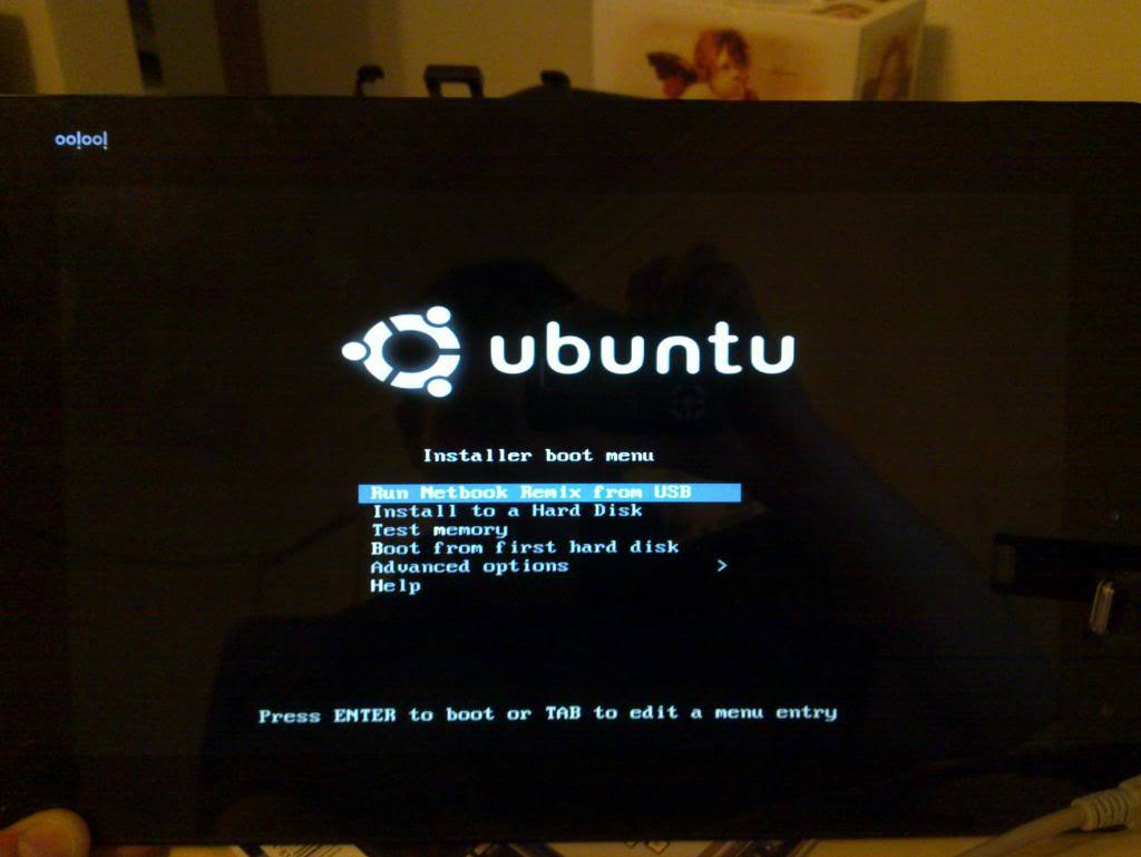 The ubuntu netbook remix boot menu
